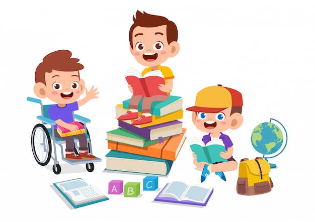 Three Friends Engaged in Reading